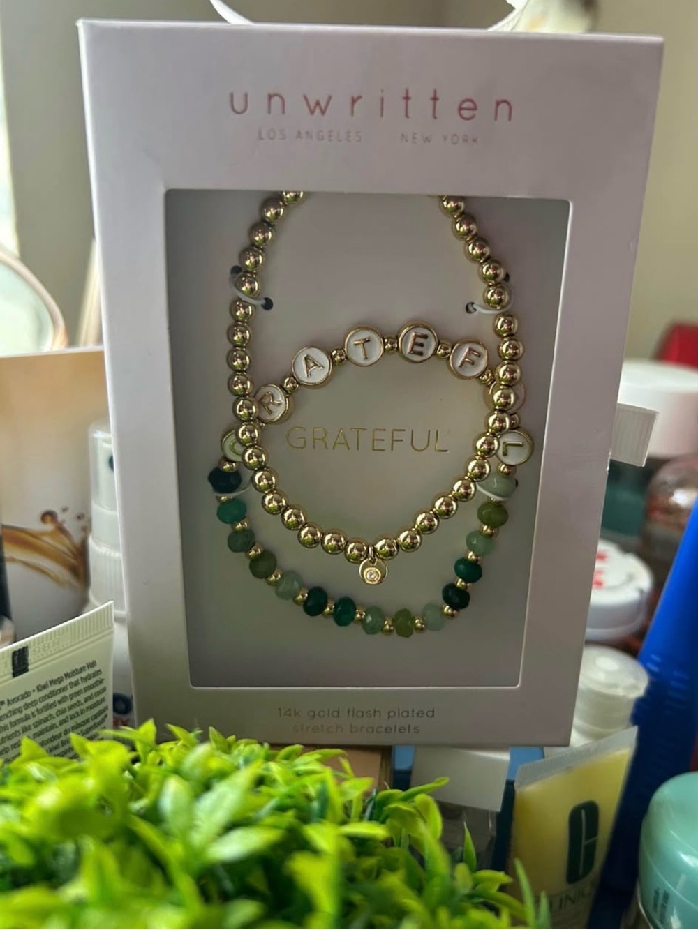 Macy’s - Unwritten Gold and Green 'Grateful' Layered Bracelet Trio